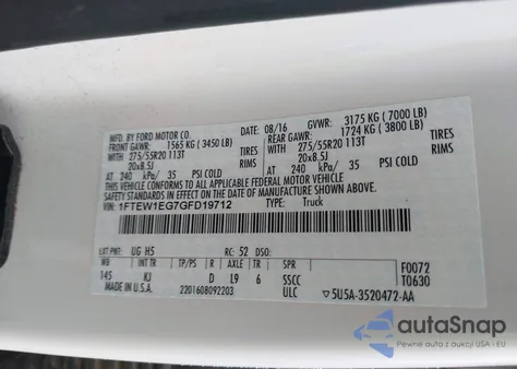 2016 Ford F150 Supercrew from USA, damaged, VIN 1FTEW1EG7GFD19712